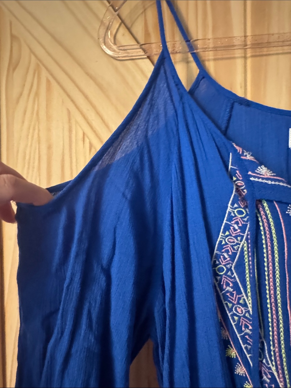 Flying Tomato Royal Blue Embroidered Cold-Shoulder Dress - Picture 9 of 9